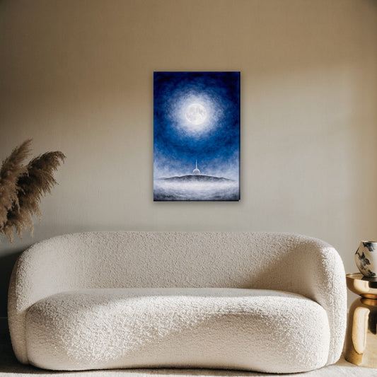 Moskee in maanlicht canvas schilderij aan de muur boven de bank in de woonkamer