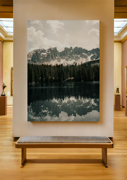 Peaceful Mountain Lake with Pine Forest and Mountain Peaks Painting