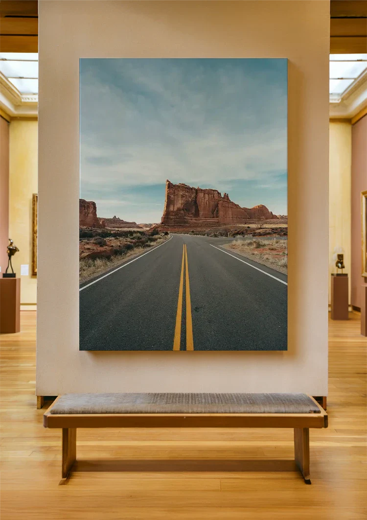 Straight Desert Road with Red Rocks and Blue Sky Painting