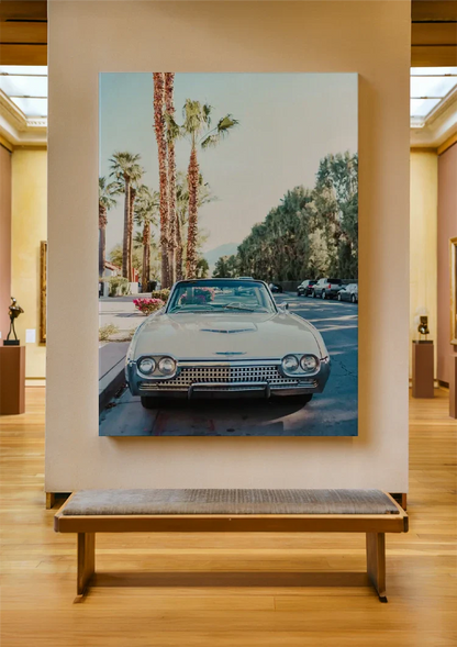 Vintage Auto unter Palmen Silbernes Klassisches Gemälde