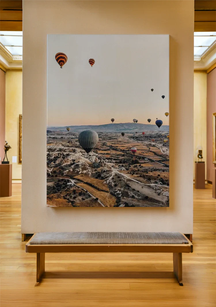 Luchtballonnen Warme Lucht Zonsondergang Sereen Schilderij