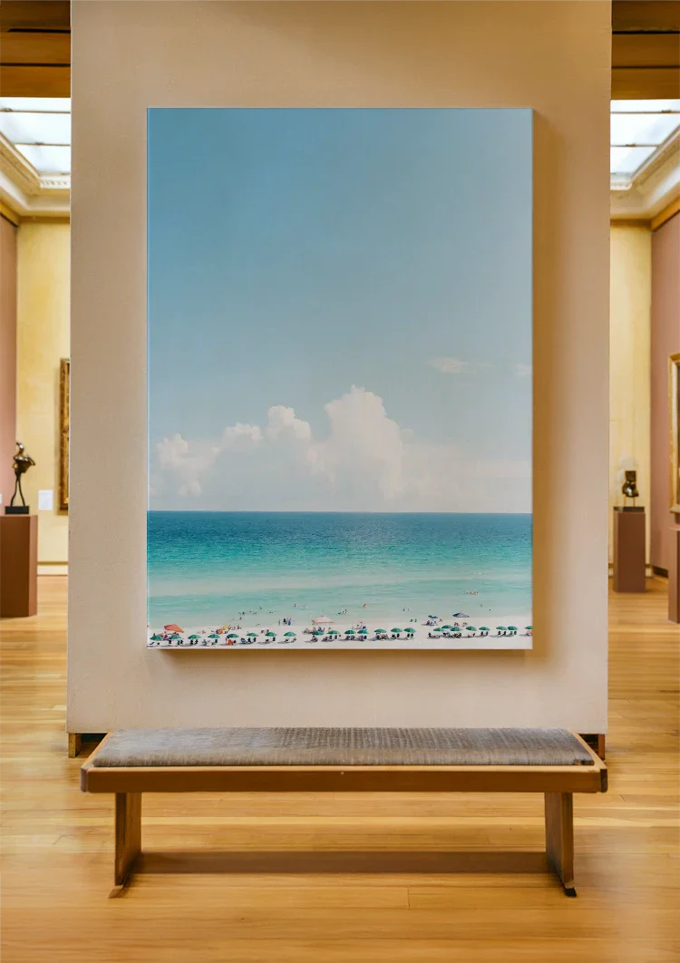 Fröhlicher Strand Türkises Meer Blauer Himmel Sonnig Gemälde
