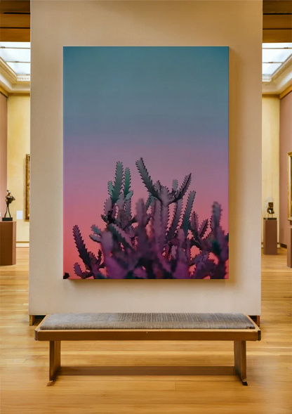 Cactus Pink Glow Dusk Desert Silhouette Painting
