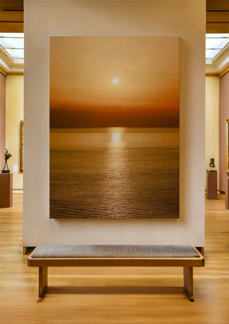 Wunderschöner Sonnenuntergang Goldener Ozean Spiegelung Gemälde
