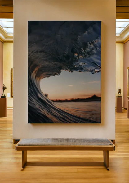 Binnenkant Van Een Golf Bij Zonsondergang Barrel Perspectief Schilderij