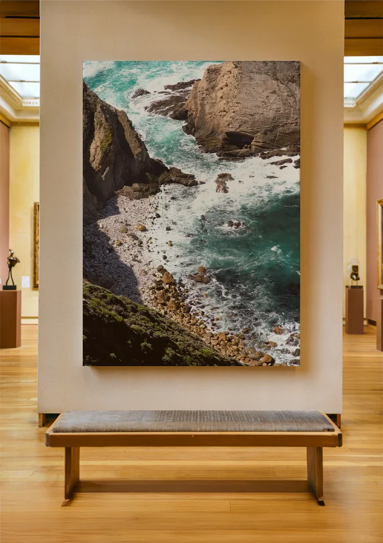 Rocky Coastline Top View With Turquoise Sea And Cliffs Painting