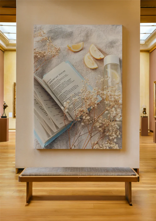 Open Book With Lemon And Dried Flowers Soft Pastel Painting