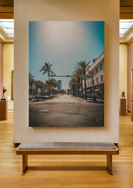 Stille Boulevard Palmbomen Verkeerslichten Zonnige Straat Canvas Schilderij