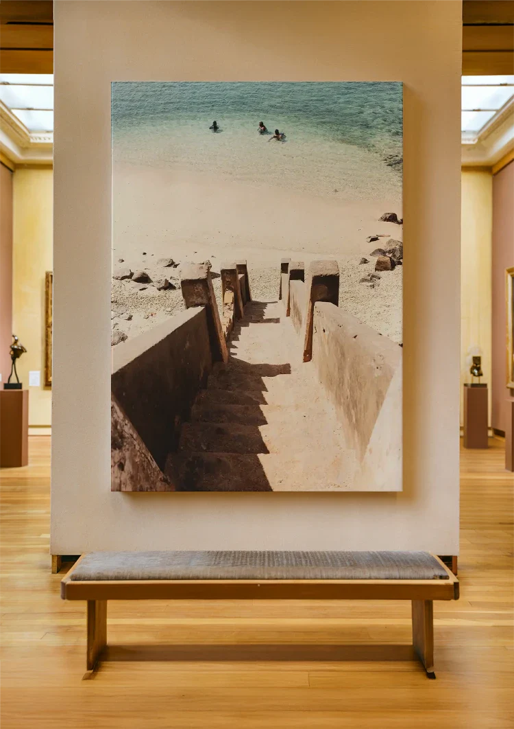 Steintreppe zum Türkisen Meer Sandstrand Küstenmalerei