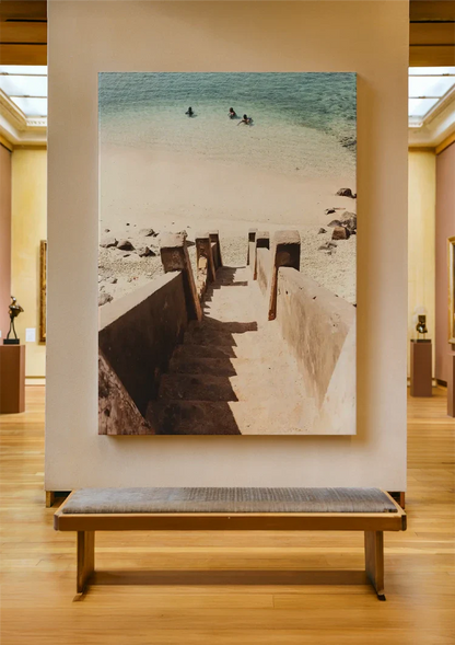 Steintreppe zum Türkisen Meer Sandstrand Küstenmalerei