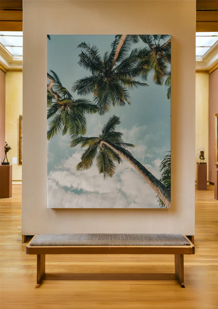 Palmen Vogelperspektive Nach Oben Blauer Himmel Mit Wolken Gemälde