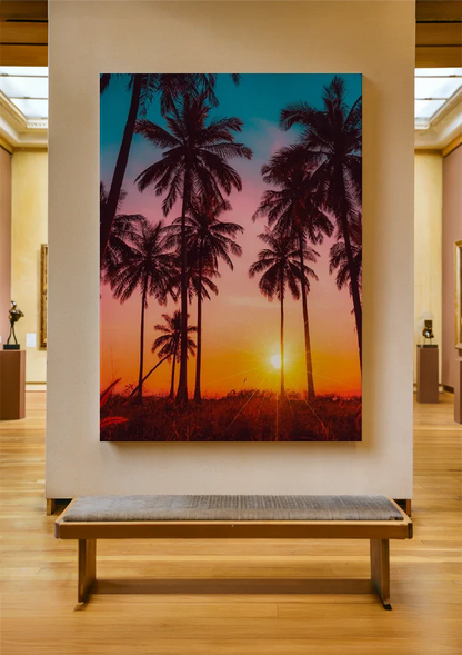 Miami Vice Palm Trees Colorful Tropical Sunset Silhouette Painting