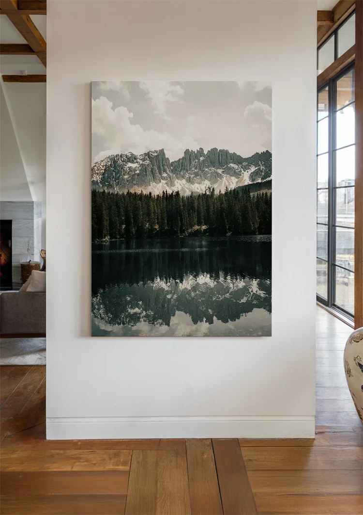 Peaceful Mountain Lake with Pine Forest and Mountain Peaks Painting