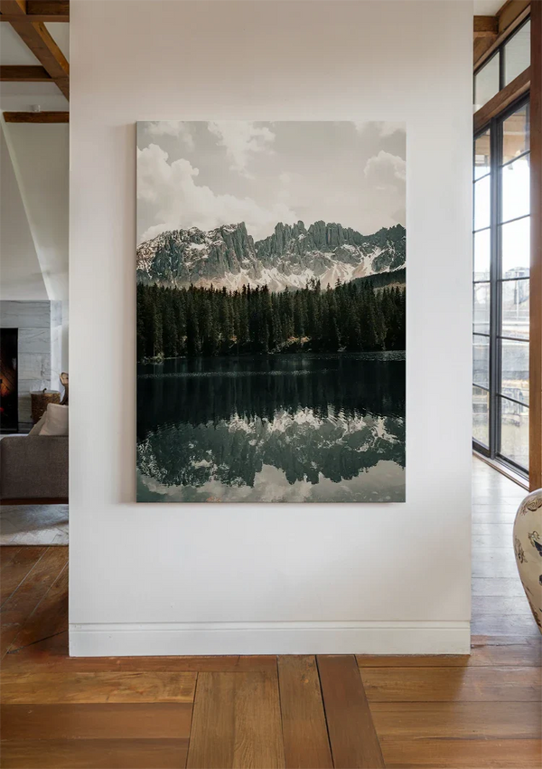 Peaceful Mountain Lake with Pine Forest and Mountain Peaks Painting