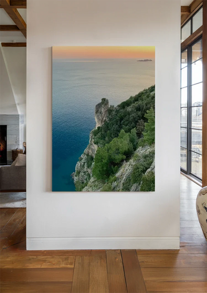 Grüne Klippen Blaues Meer Mediterrane Küstenlandschaft Gemälde