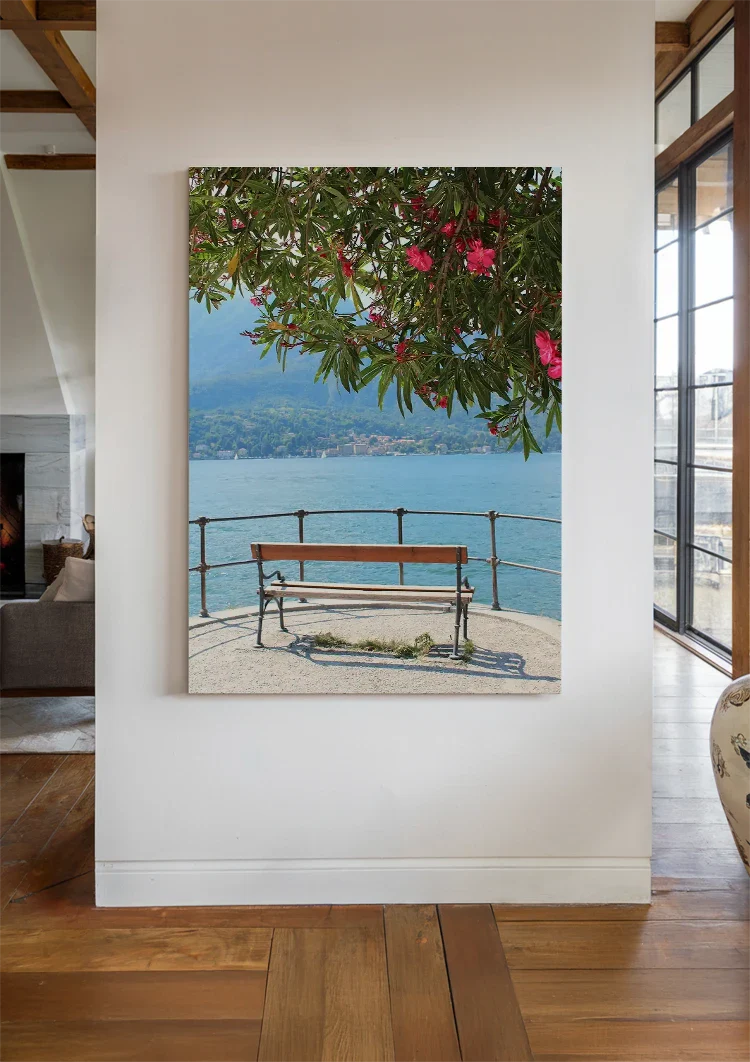 Lake Como Pink Blossom Tree Terrace Italian Landscape Painting
