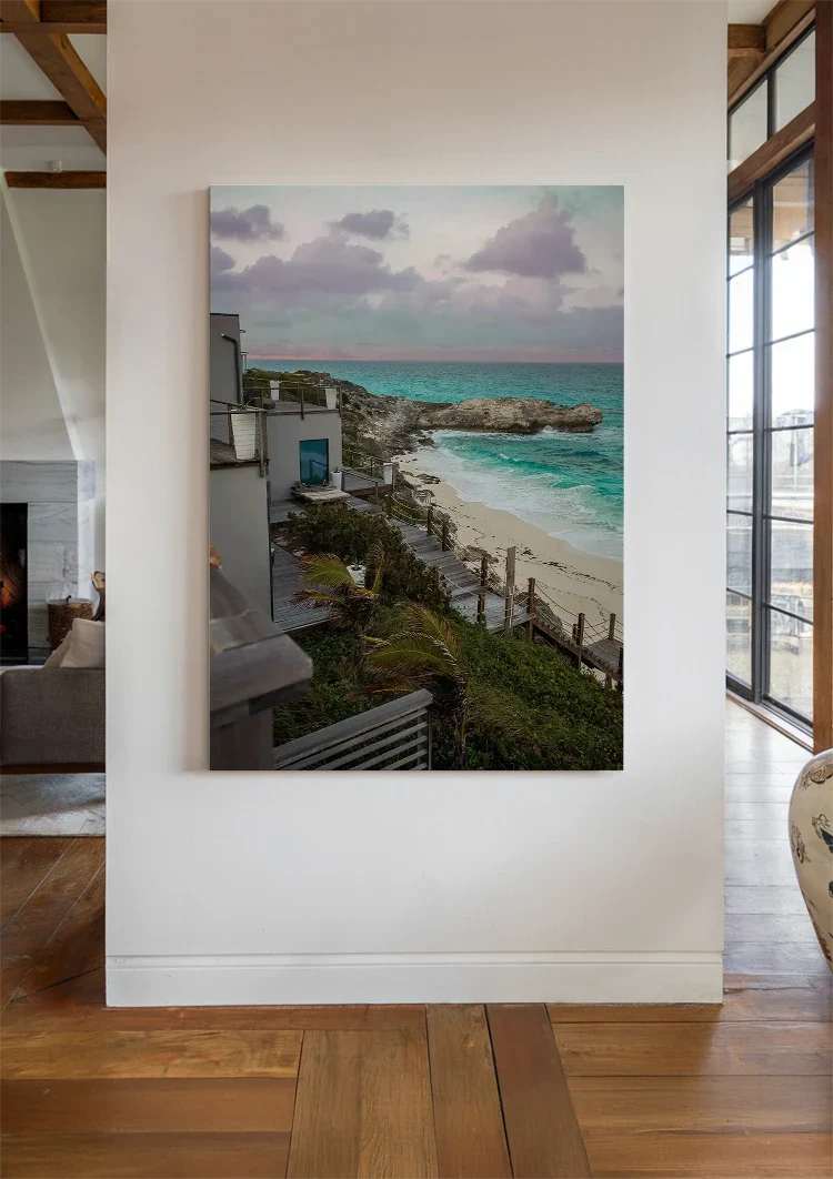 Rocky Coastline with Turquoise Seawater and Sandy Beach Painting
