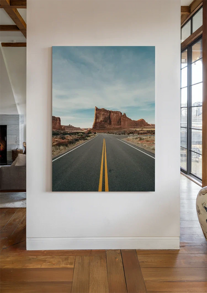 Straight Desert Road with Red Rocks and Blue Sky Painting