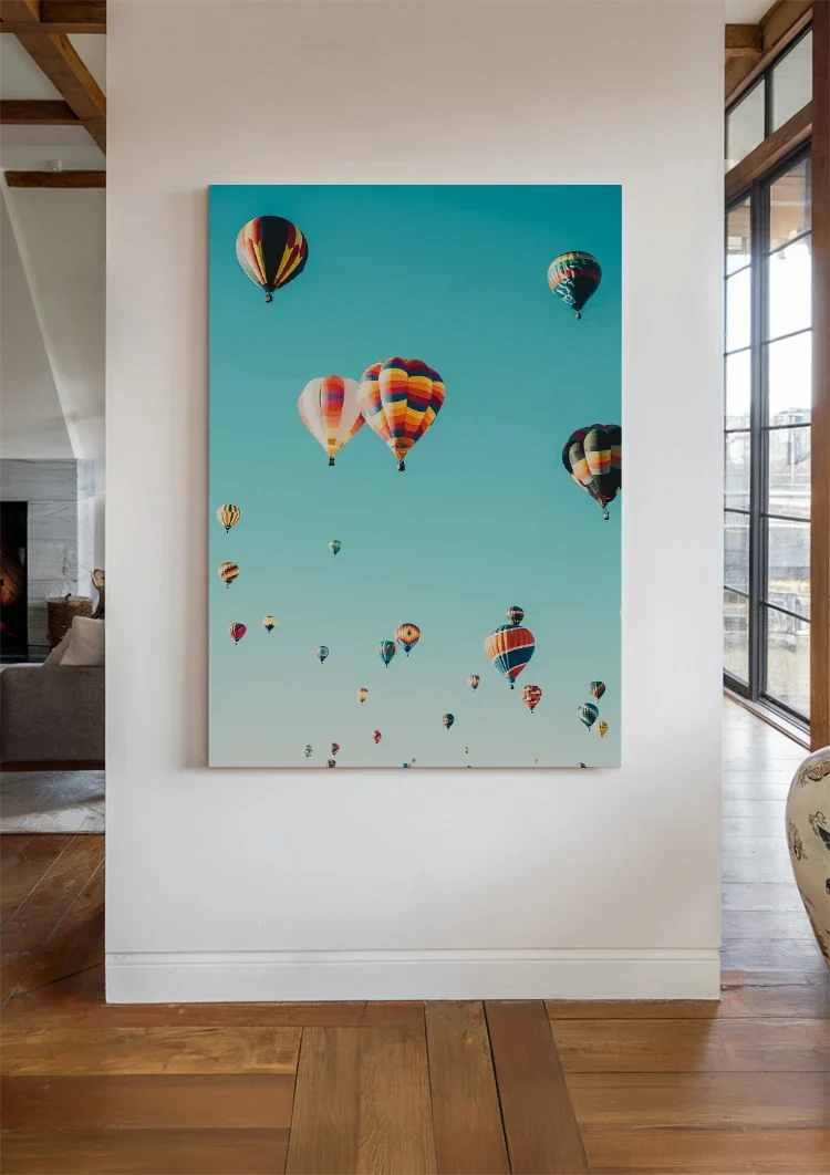 Farbenfrohe Heißluftballons Blauer Himmel Sommerhimmel Gemälde