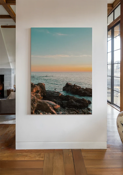 Rocky Coast At Sunset Wild Sea Golden Sky Painting