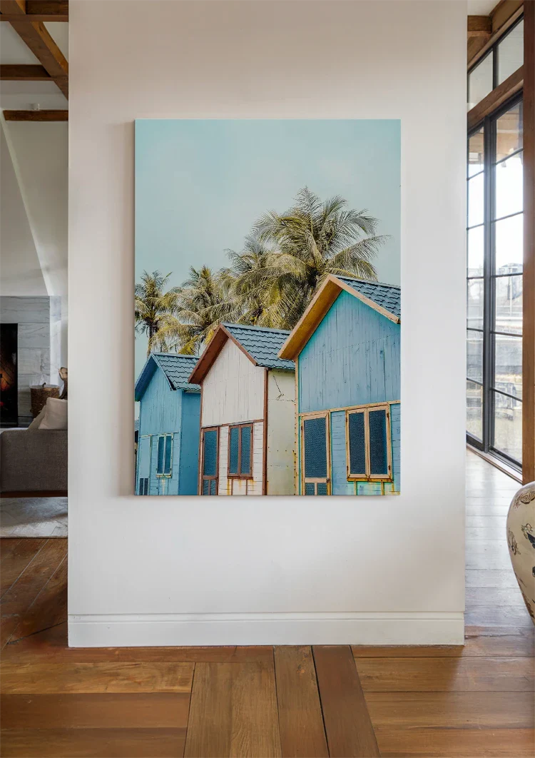 Colorful Houses With Palm Trees Tropical Village Painting