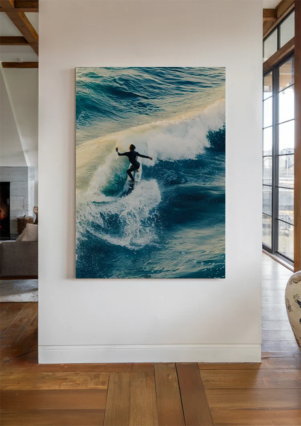 Surfer auf Welle Blauer Ozean Dynamisches Gemälde