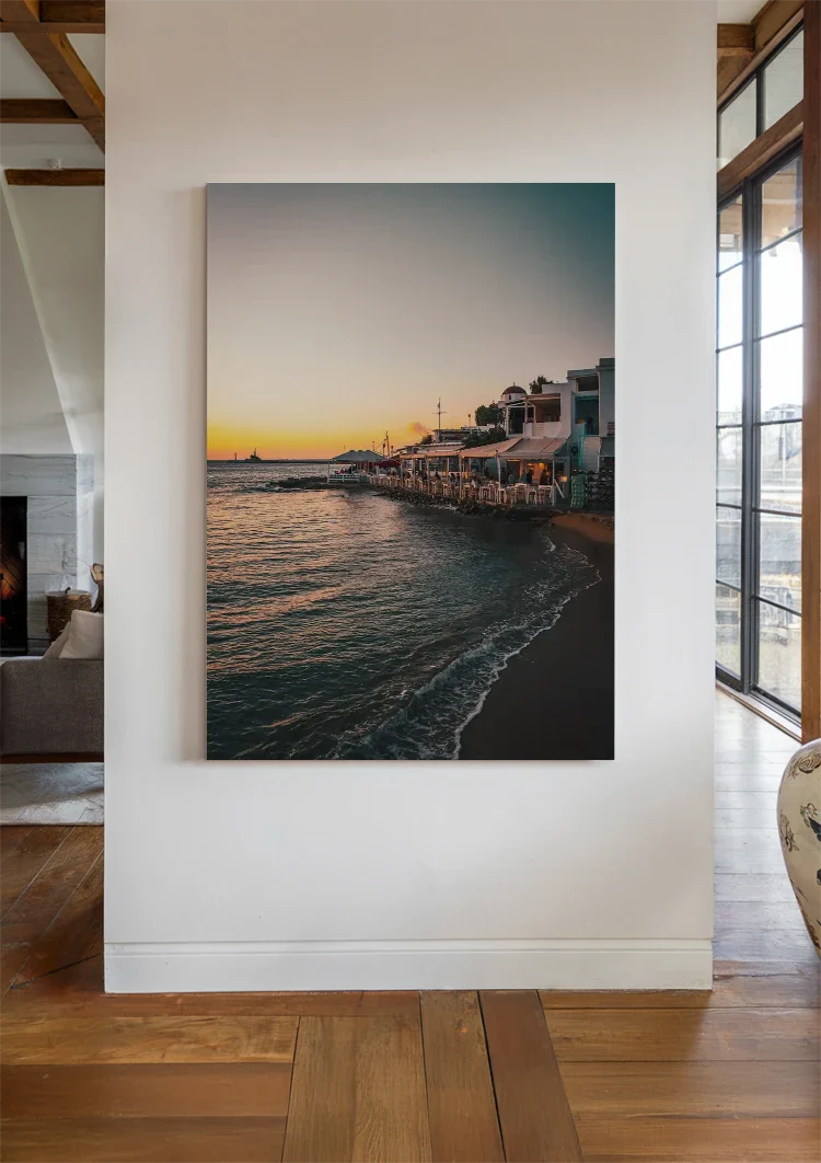 White Restaurants On The Coast At Sunset Mediterranean Painting