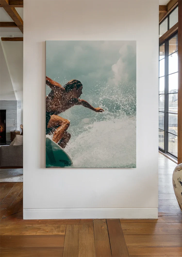 Surfer In Action Turquoise Wave Dynamic Ocean Painting