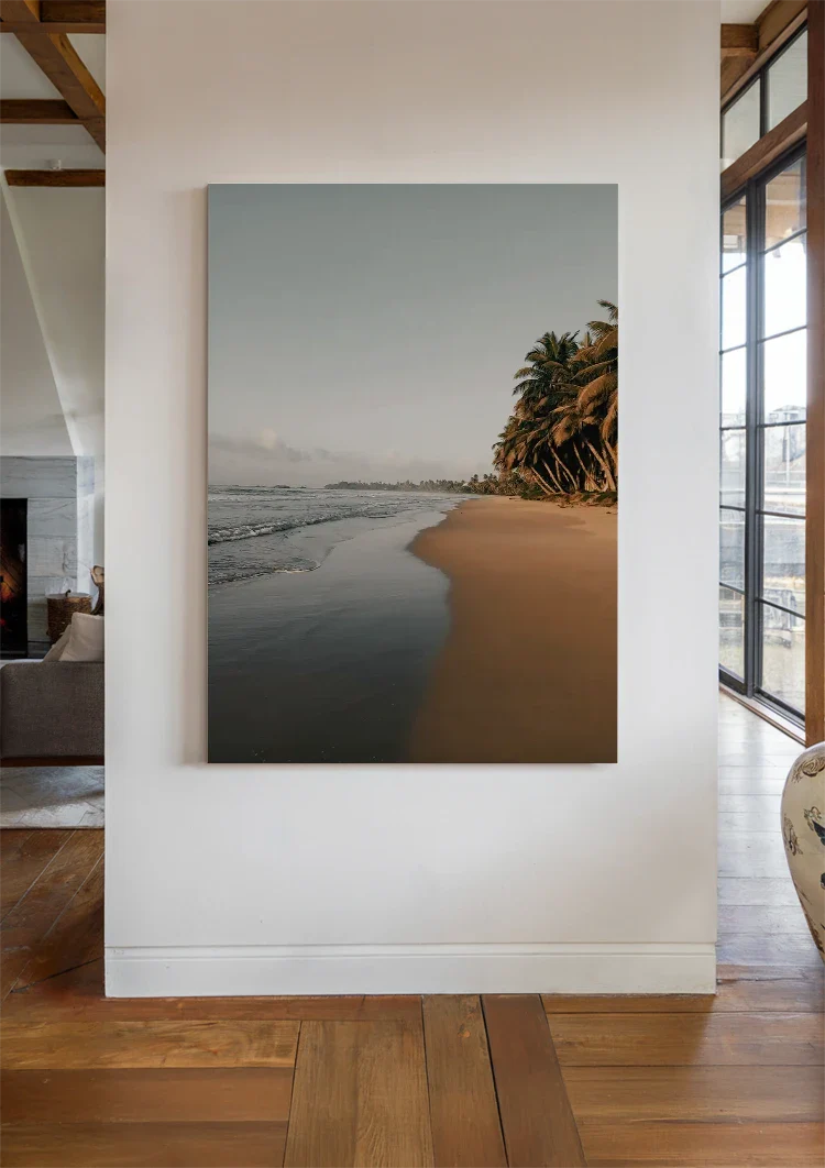 Quiet Beach With Palm Trees And Still Water Serene Painting