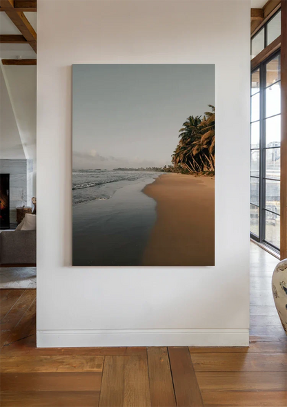 Quiet Beach With Palm Trees And Still Water Serene Painting