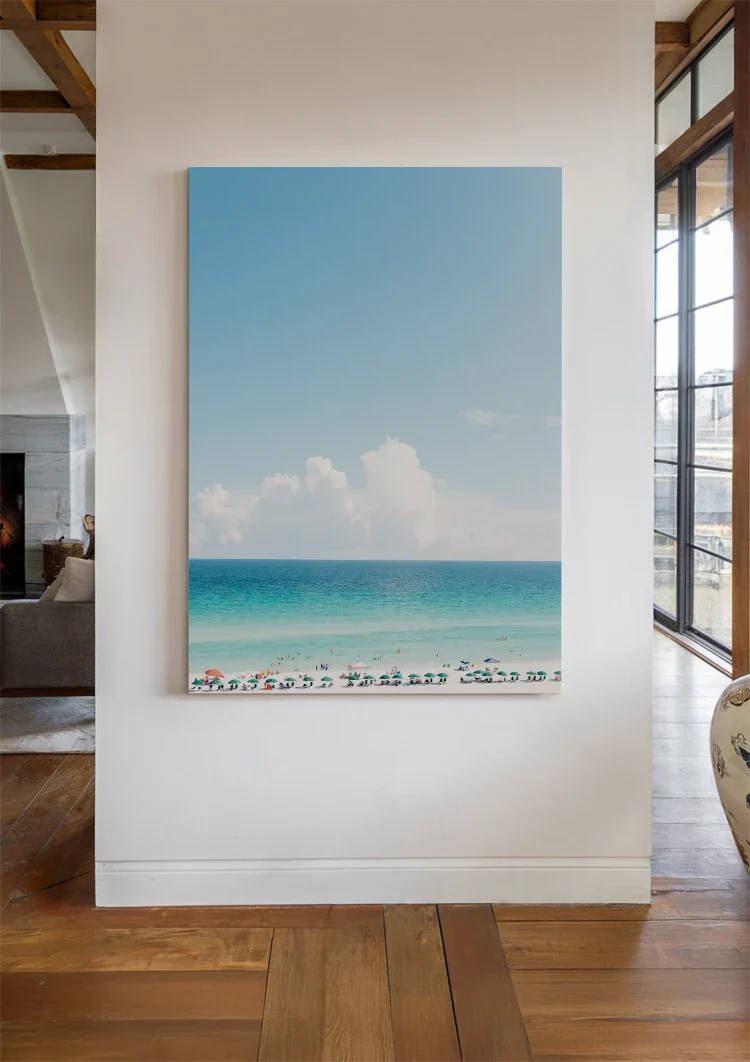 Fröhlicher Strand Türkises Meer Blauer Himmel Sonnig Gemälde