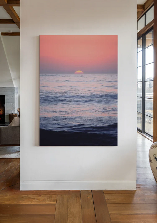 Roze Zonsondergang Oceaan Horizon Rustig Zeegezicht Canvas Schilderij