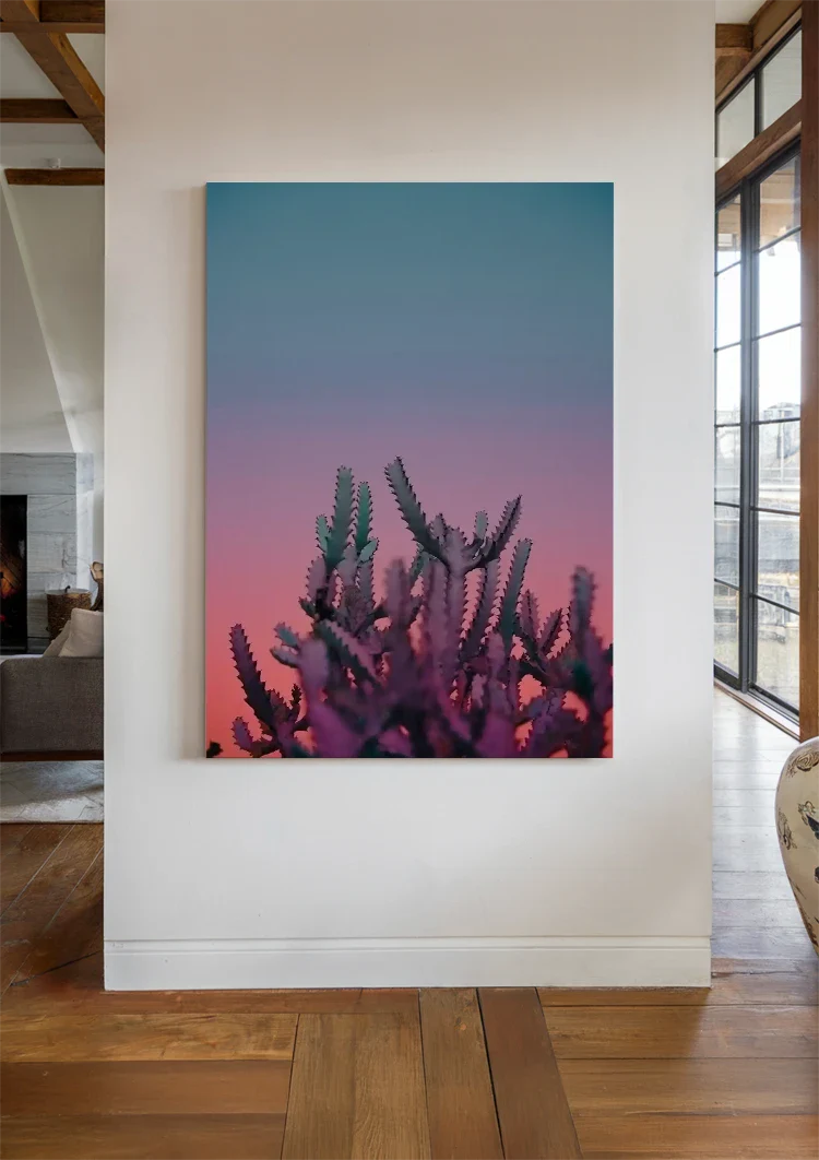 Cactus Pink Glow Dusk Desert Silhouette Painting