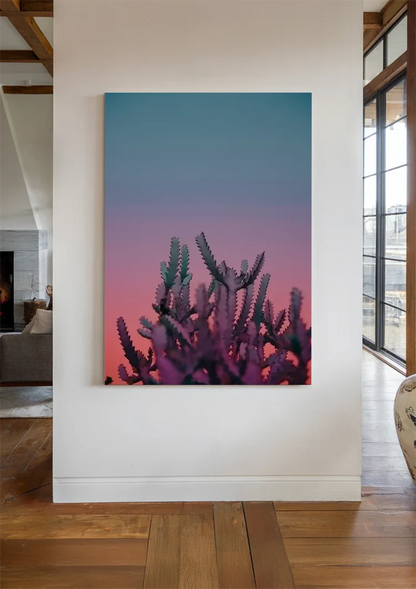 Cactus Pink Glow Dusk Desert Silhouette Painting