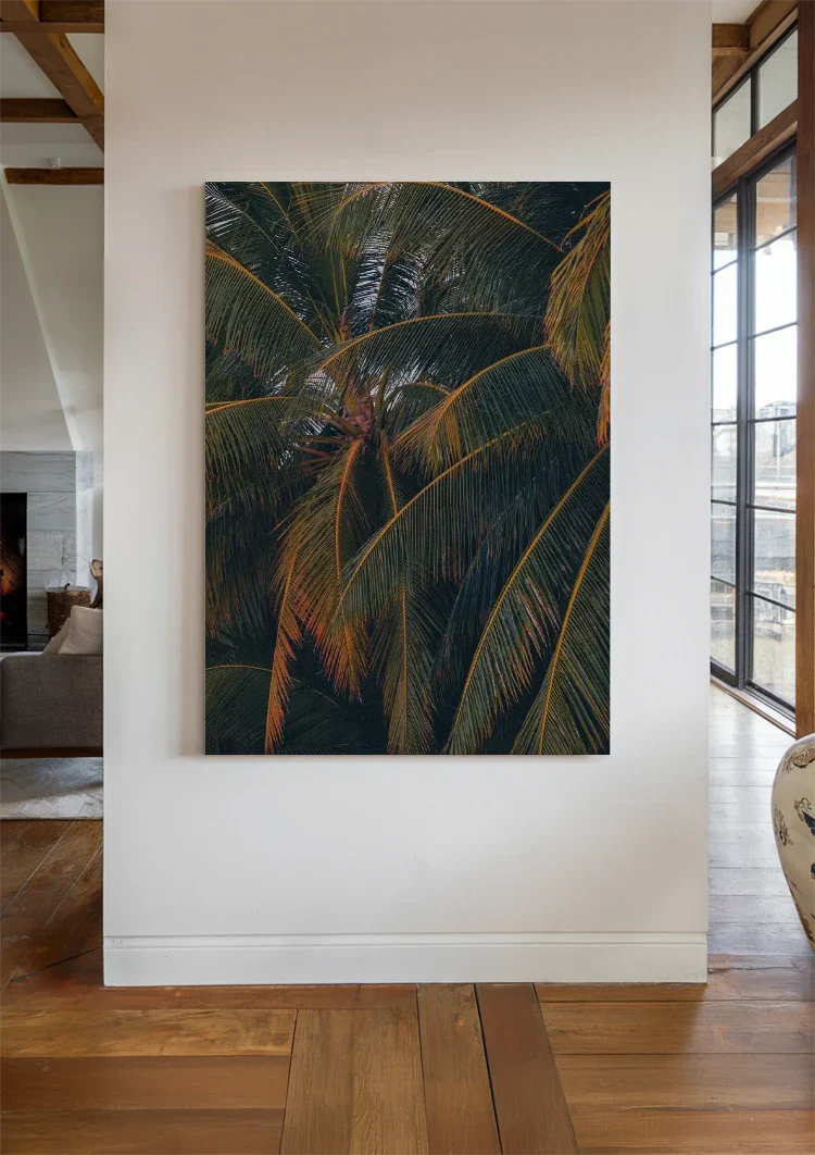 Palmenblatt Nahaufnahme Dunkel Tropisches Gemälde