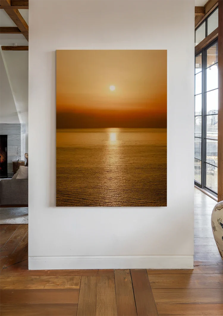 Wunderschöner Sonnenuntergang Goldener Ozean Spiegelung Gemälde