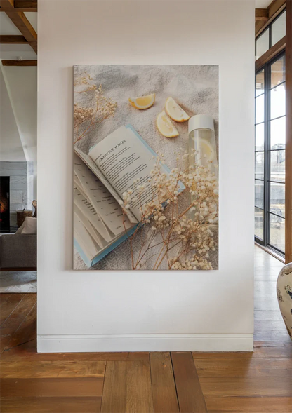 Open Book With Lemon And Dried Flowers Soft Pastel Painting