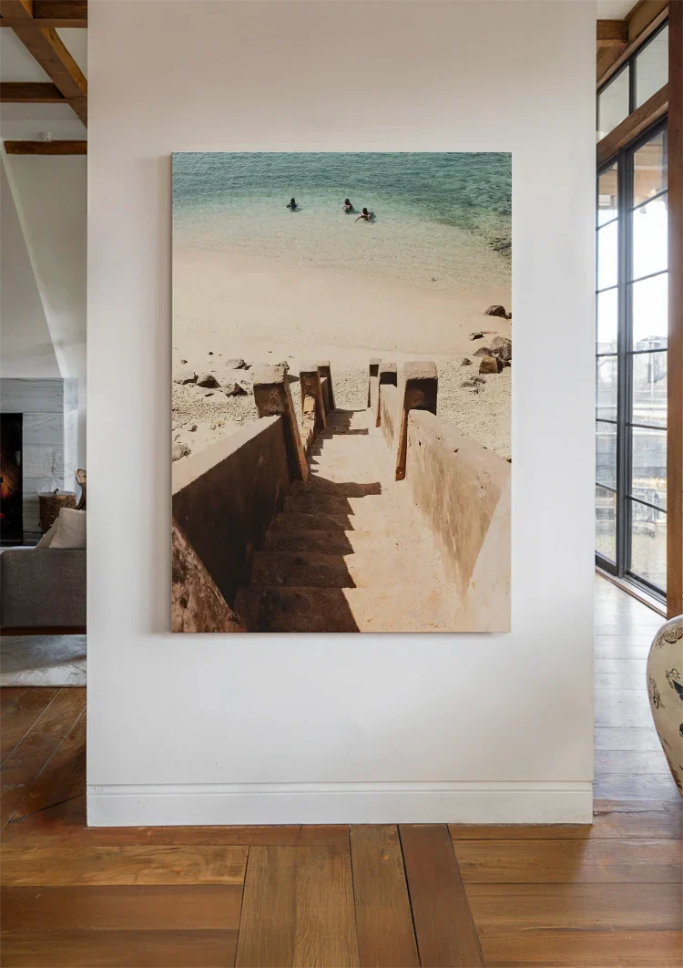 Steintreppe zum Türkisen Meer Sandstrand Küstenmalerei