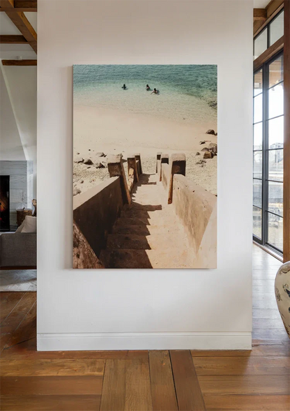 Steintreppe zum Türkisen Meer Sandstrand Küstenmalerei
