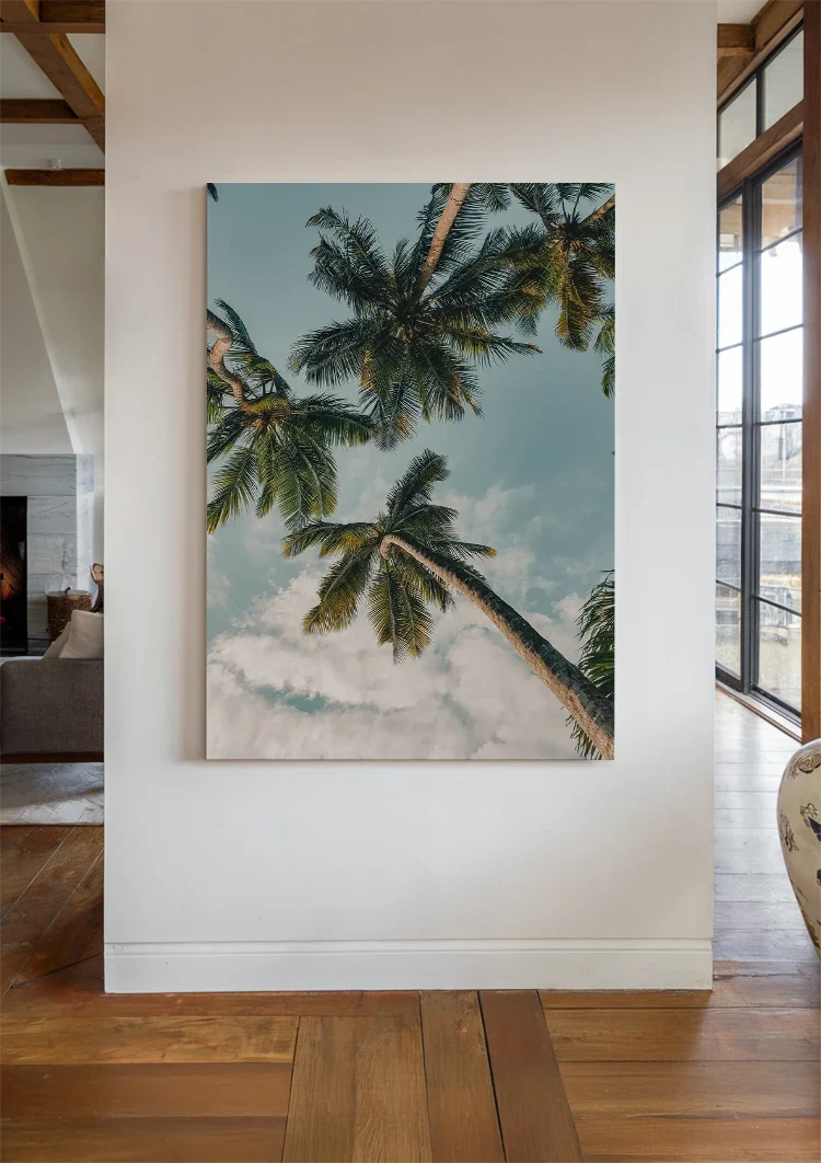 Palmen Vogelperspektive Nach Oben Blauer Himmel Mit Wolken Gemälde