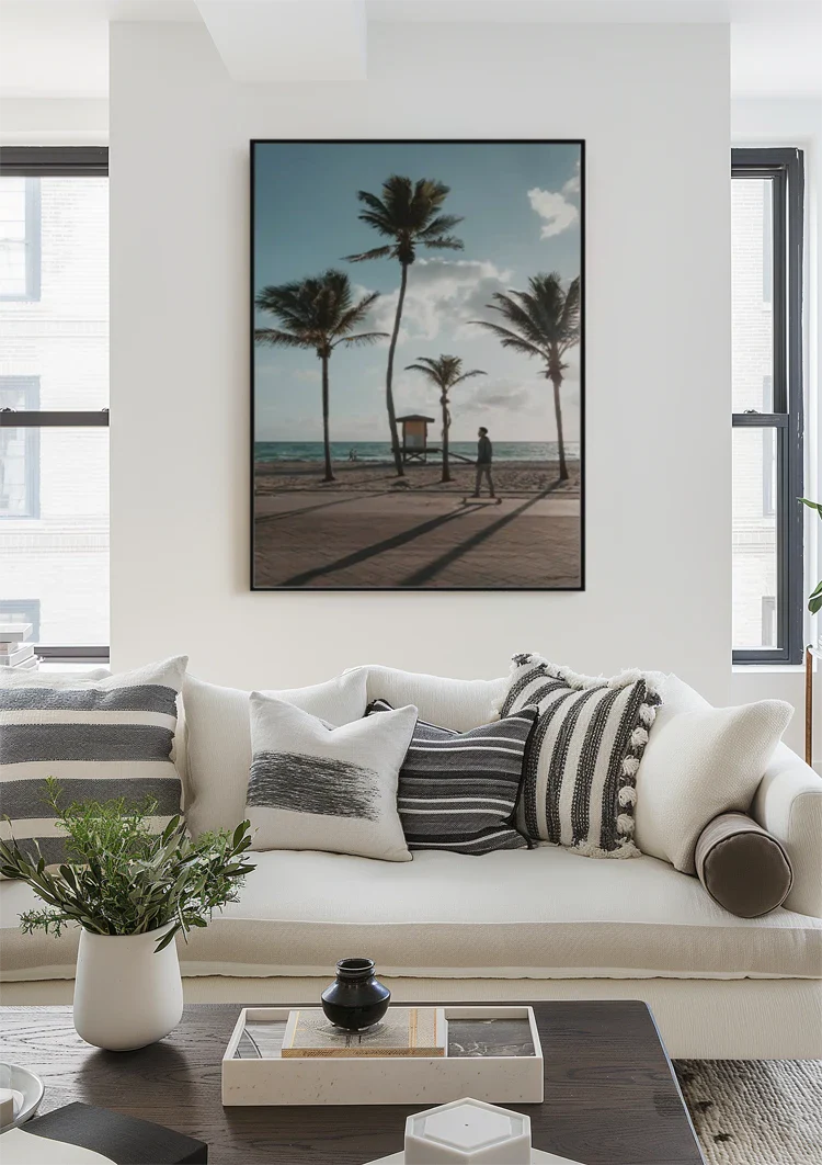 Tropisch Strand met Palmbomen Blauwe Lucht Zomers Landschap Schilderij