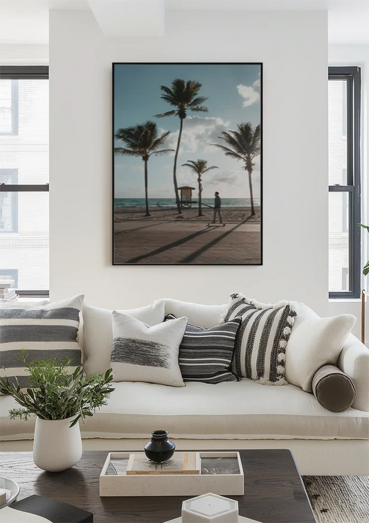 Tropical Beach with Palm Trees Blue Sky Summer Landscape Painting
