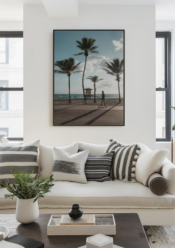 Tropisch Strand met Palmbomen Blauwe Lucht Zomers Landschap Schilderij