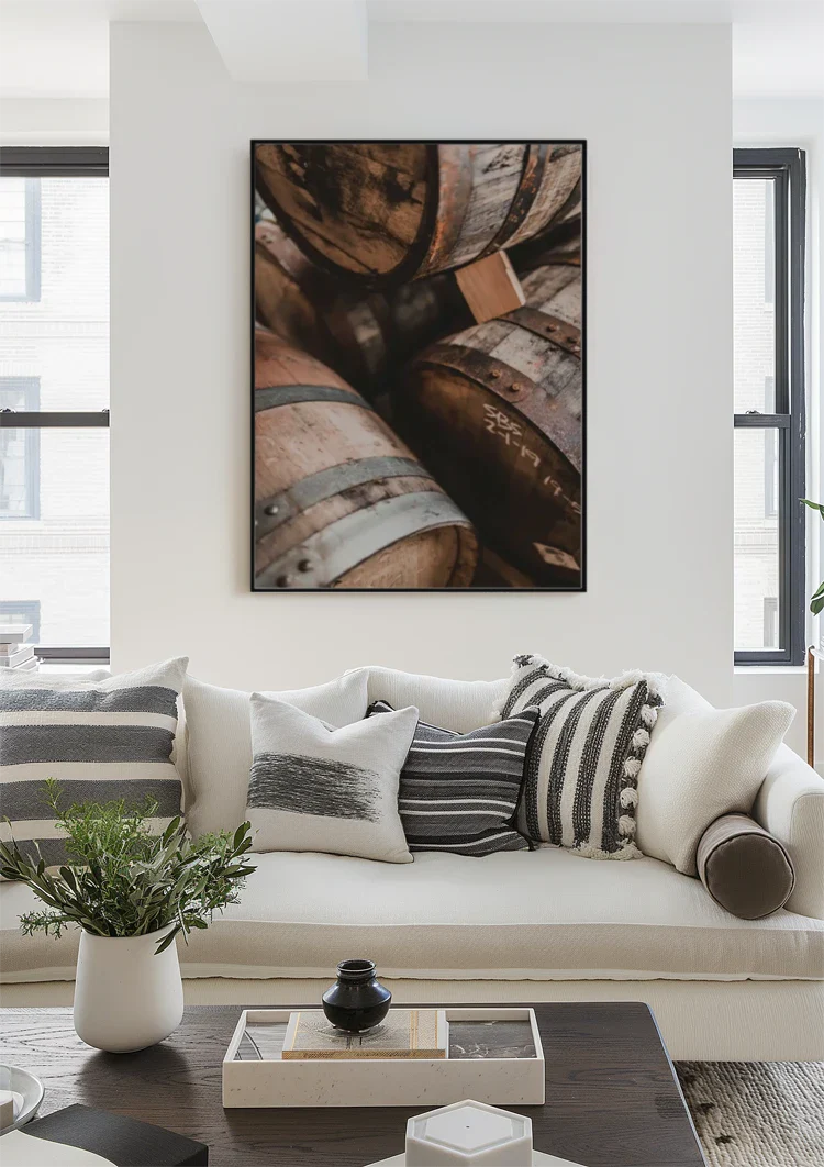 Wooden Wine Barrels with Iron Hoops Realistic Painting