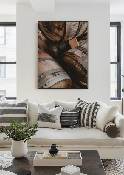 Wooden Wine Barrels with Iron Hoops Realistic Painting