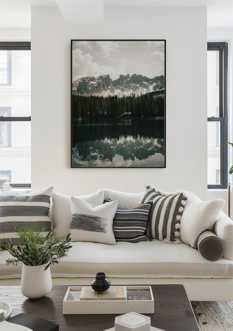 Peaceful Mountain Lake with Pine Forest and Mountain Peaks Painting
