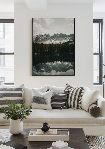 Peaceful Mountain Lake with Pine Forest and Mountain Peaks Painting