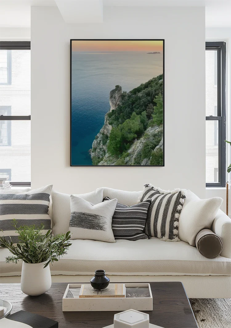 Grüne Klippen Blaues Meer Mediterrane Küstenlandschaft Gemälde