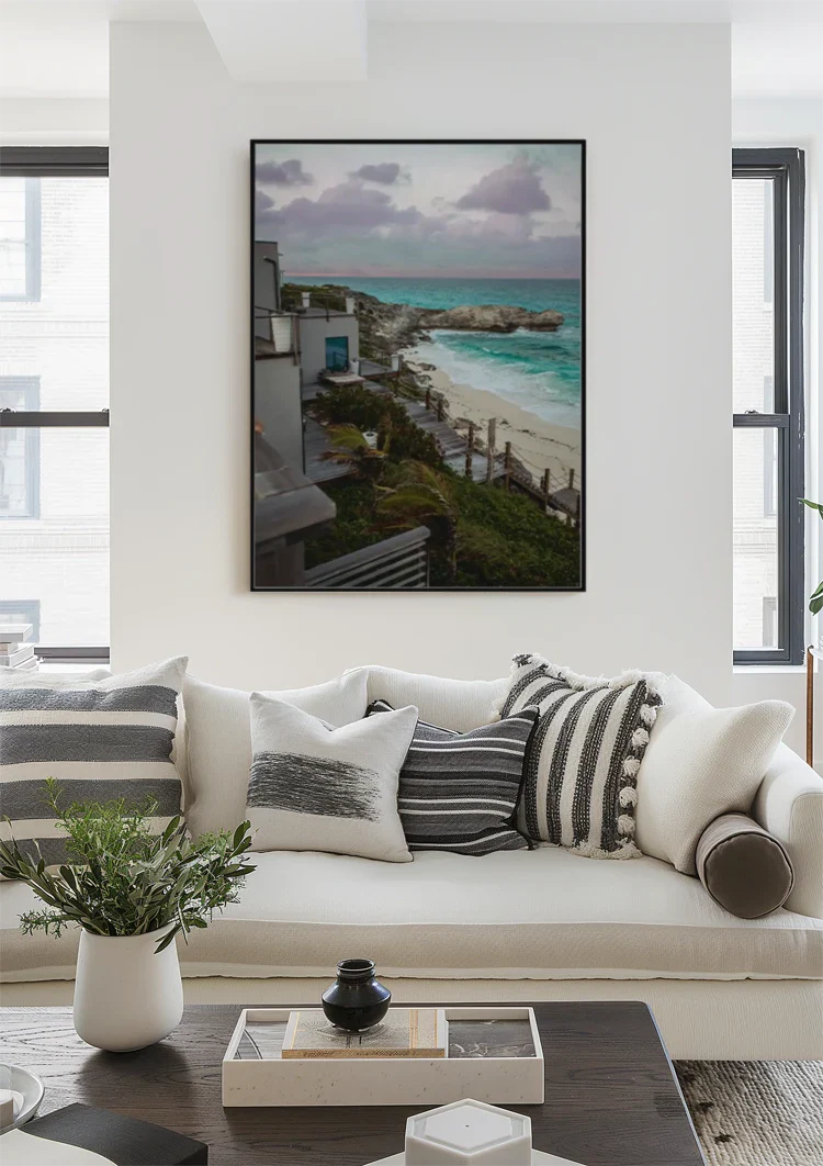 Rocky Coastline with Turquoise Seawater and Sandy Beach Painting