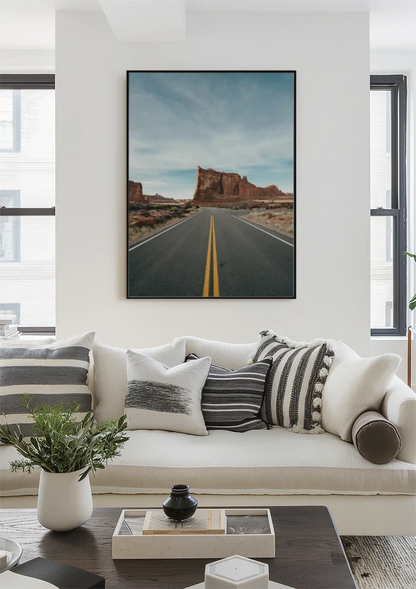Straight Desert Road with Red Rocks and Blue Sky Painting